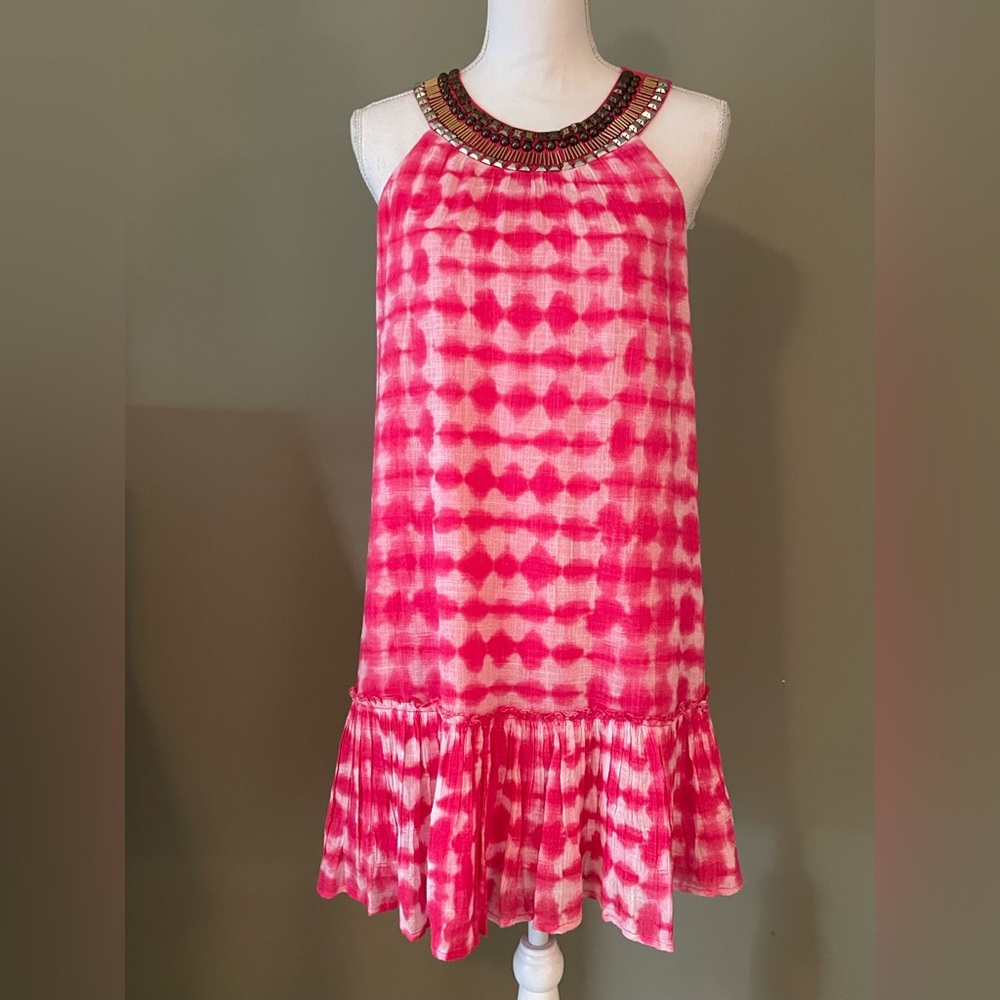 Boston Proper Beaded Cleopatra Collar Pink Dress - small